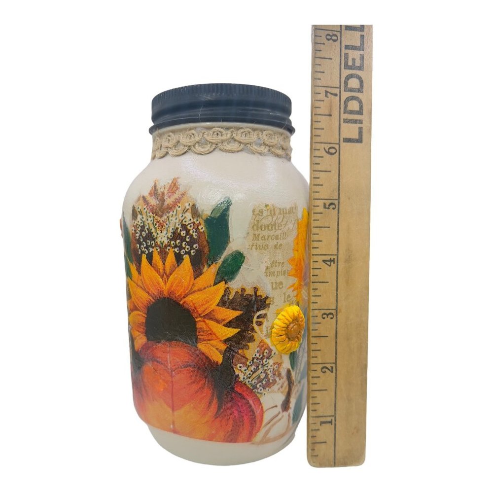 Handcrafted Floral Mason Jar with Truck Design and 3D Clay Farmhouse Artwork - Picture 10 of 13
